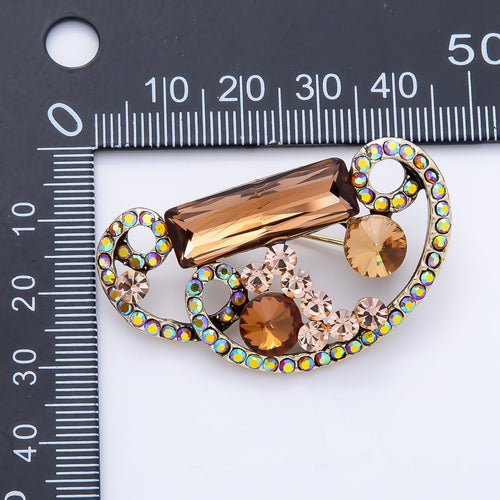 Brown Baguette & AB Crystal Geometric Brooch