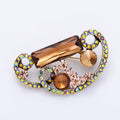 Antique Gold 46mm Brown Baguette AB Round Rhinestone Open Geometric Pin Brooch | BH-00162