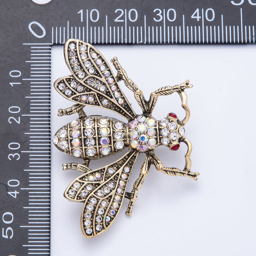Antique Gold-Tone CZ Bumble Bee Brooch