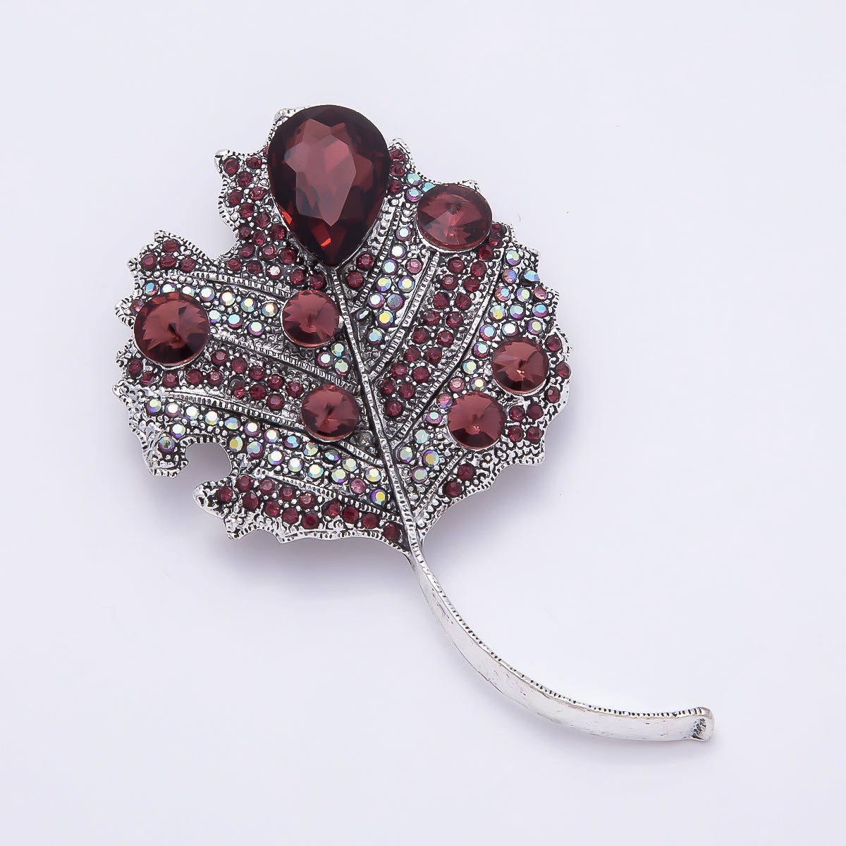 Red Crystal Botanical Leaf Brooch