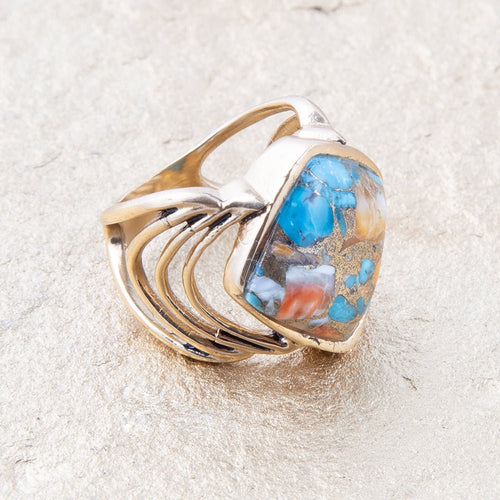 Arrows Turquoise & Spiny Oyster Matrix Statement Ring