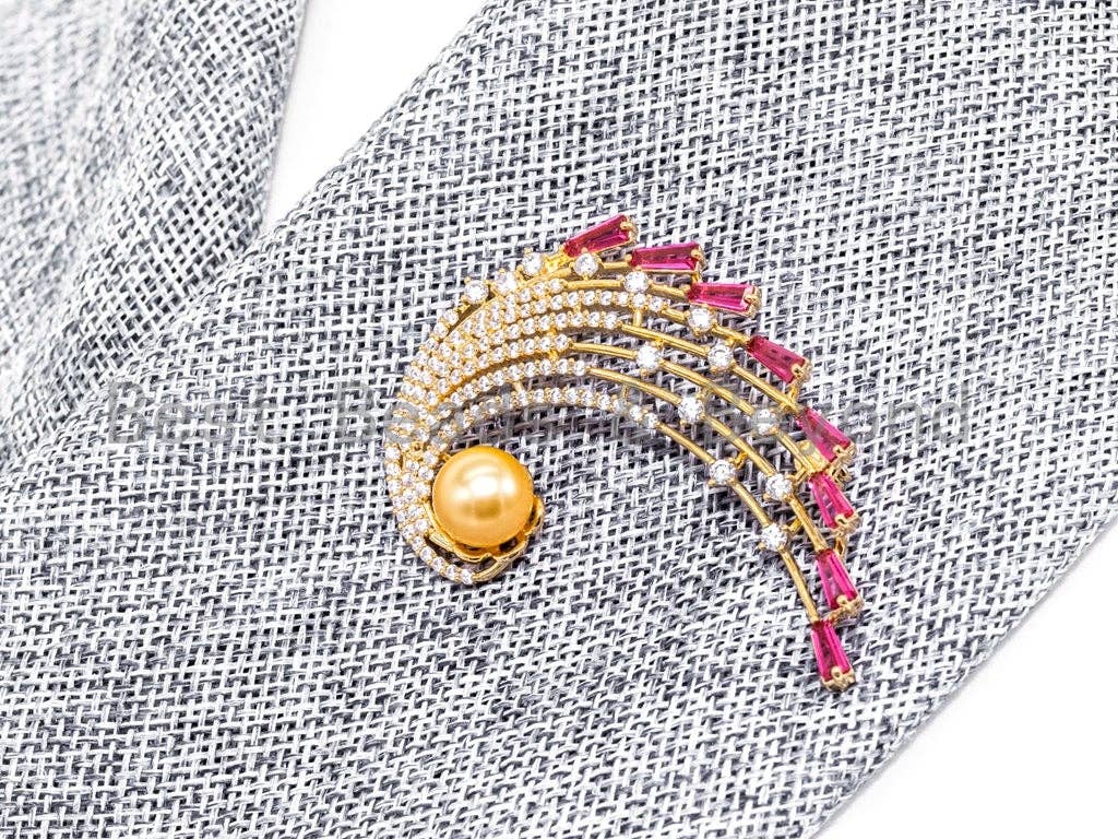 Fuchsia Crystal Peacock Brooch