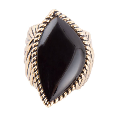 Black Onyx Golden Brass Statement Ring