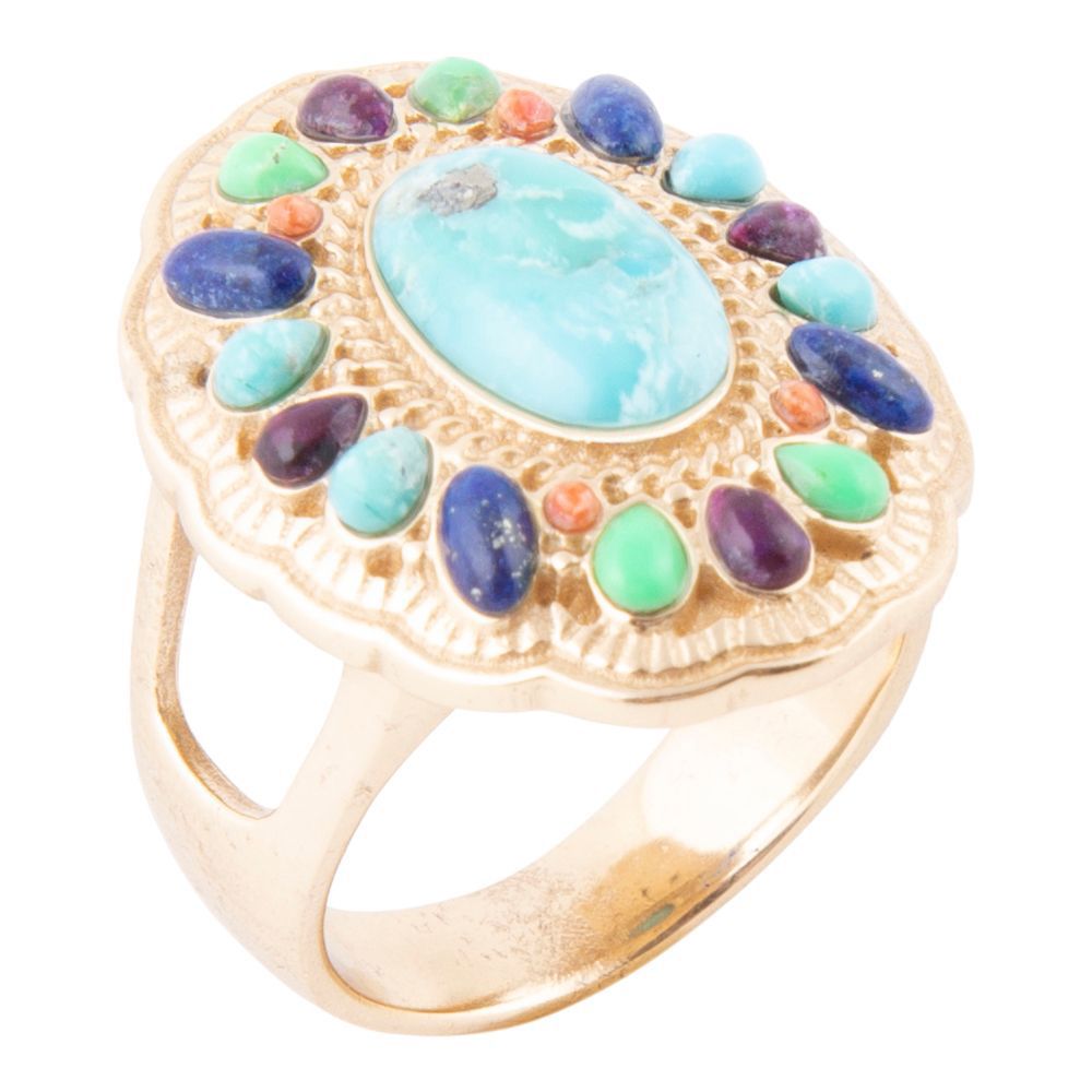 Concho Colorful Golden Statement Ring