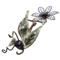 Vintage Blue Rhinestone Floral Brooch with Green Enamel Leaves - 32x69mm Base Metal Pin