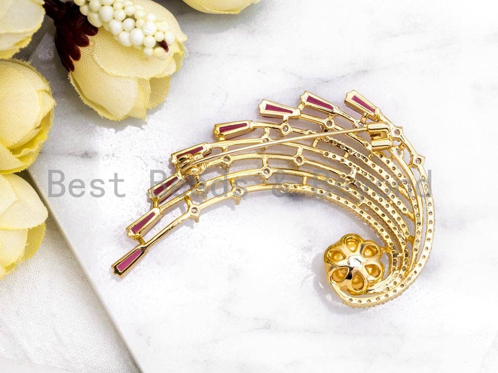 Fuchsia Crystal Peacock Brooch