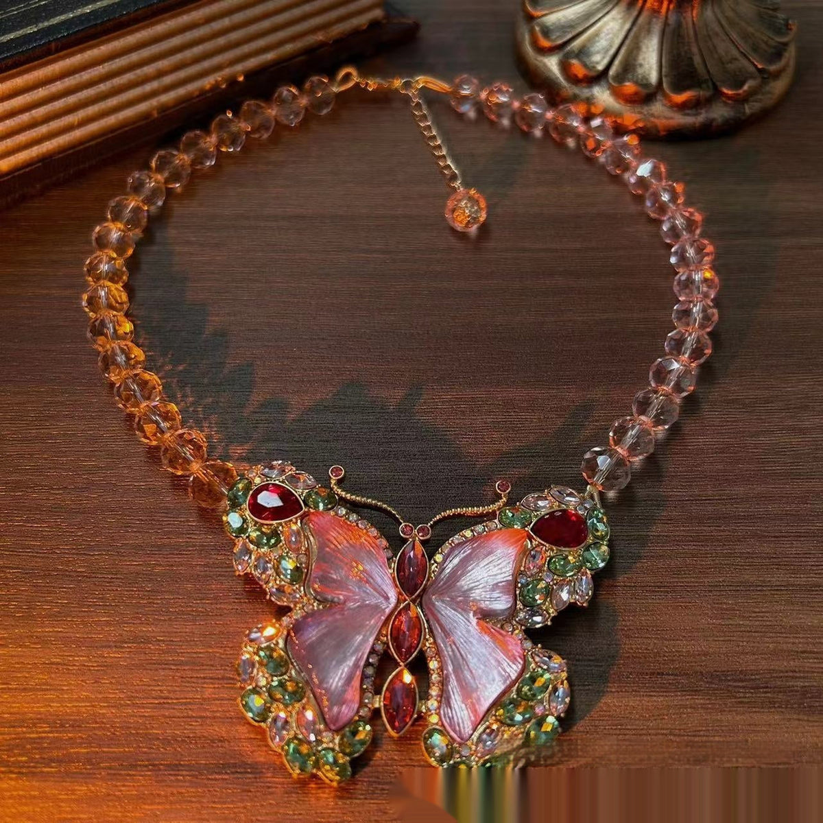 Butterfly Rhinestone Jewelry — Brooch, Necklace & Earrings