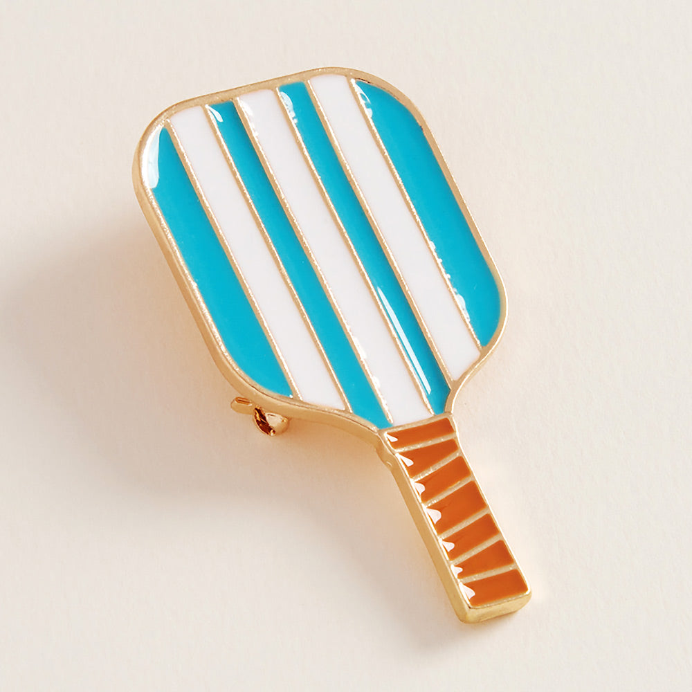 Striped Enamel Pickleball Paddle Brooch