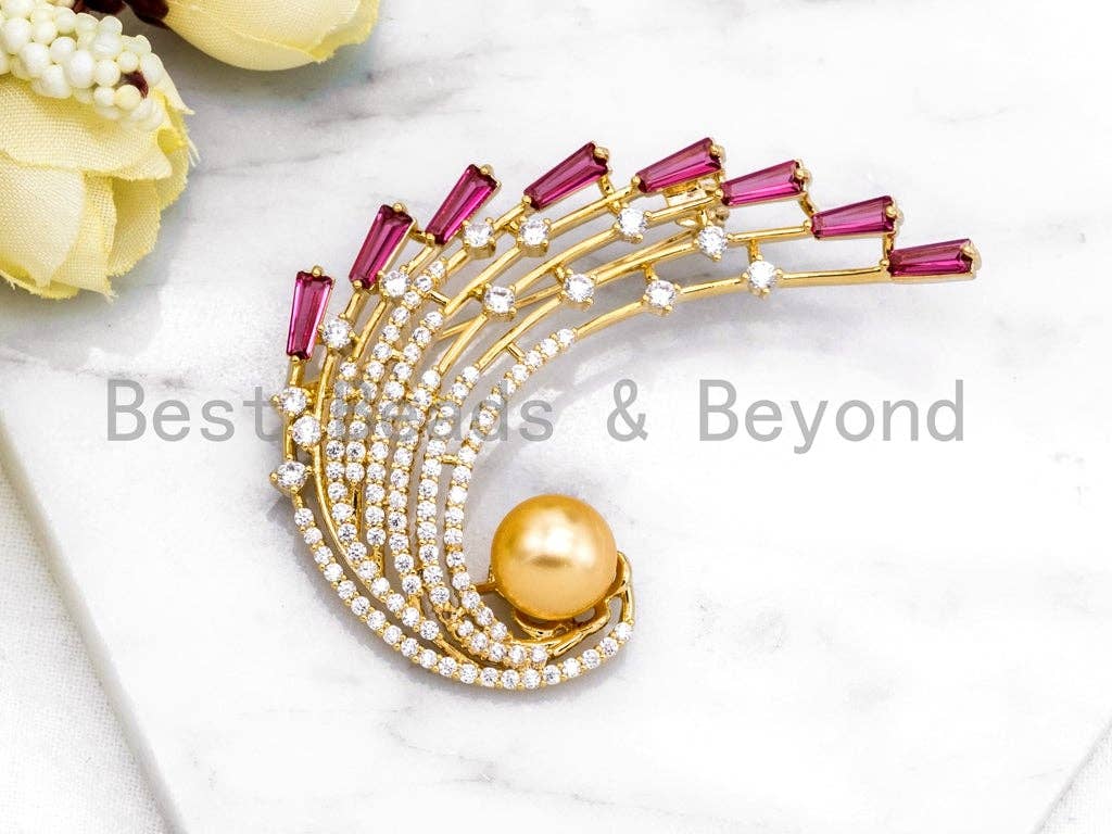 Fuchsia Crystal Peacock Brooch