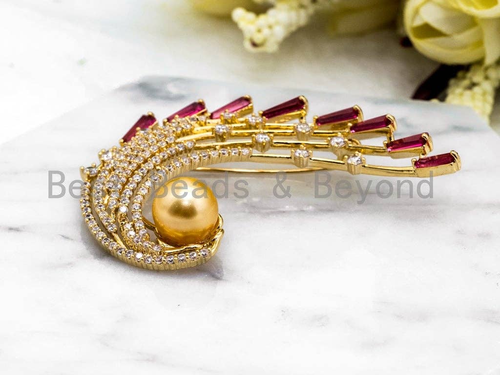 Fuchsia Crystal Peacock Brooch