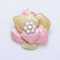 Gold 48.2mm x 38.5mm Rhinestone Yellow Pink Glitter Enamel Flower Pin Brooch | BH-089