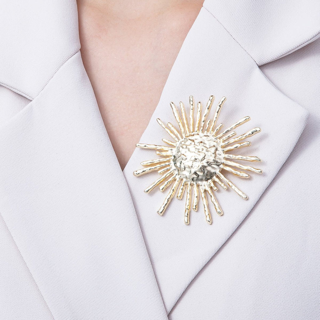 Gold Hammered Celestial Sun Pin Brooch | BH-032