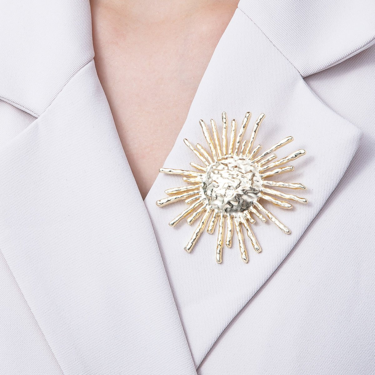 Gold Hammered Celestial Sun Pin Brooch | BH-032