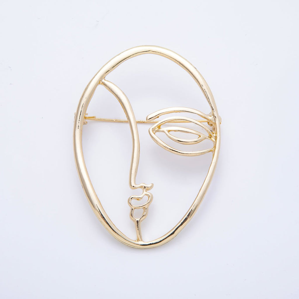 Gold Minimalist Face Pin Brooch Modern Abstract Face Woman | BH-066
