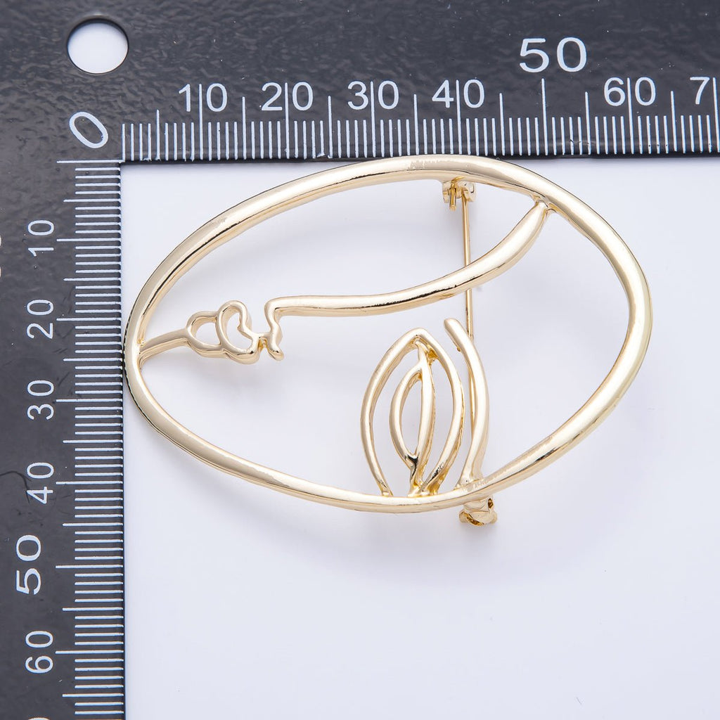 Gold Minimalist Face Pin Brooch Modern Abstract Face Woman | BH-066