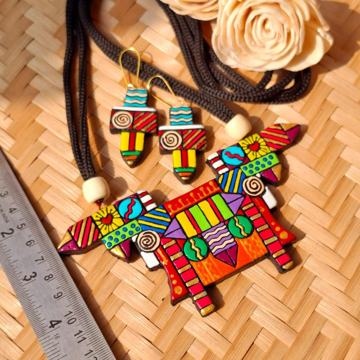 Colorful Terracotta Pencil Design Jewelry Set