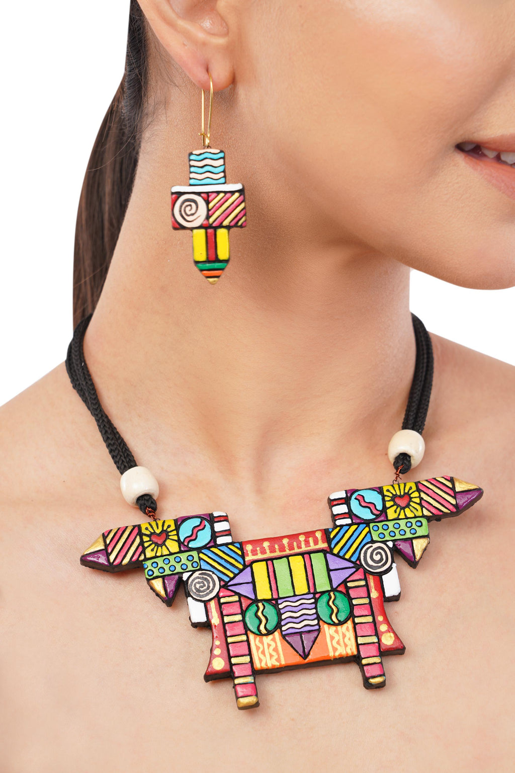 Colorful Terracotta Pencil Design Jewelry Set