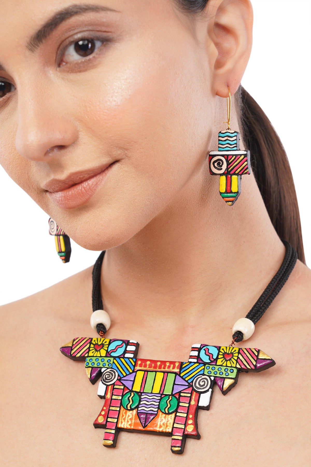 Colorful Terracotta Pencil Design Jewelry Set
