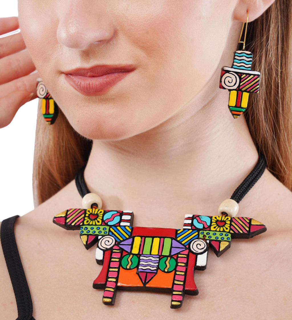 Colorful Terracotta Pencil Design Jewelry Set