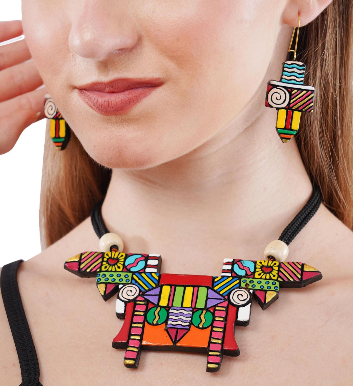 Colorful Terracotta Pencil Design Jewelry Set