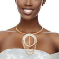 Gold Pave Draped Pendant Necklace & Earring Set