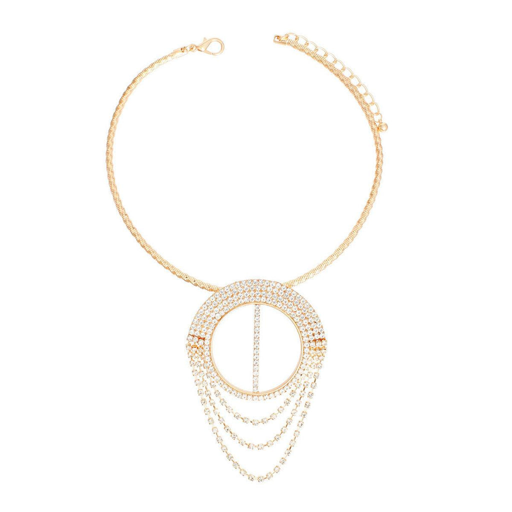 Gold Pave Draped Pendant Necklace & Earring Set