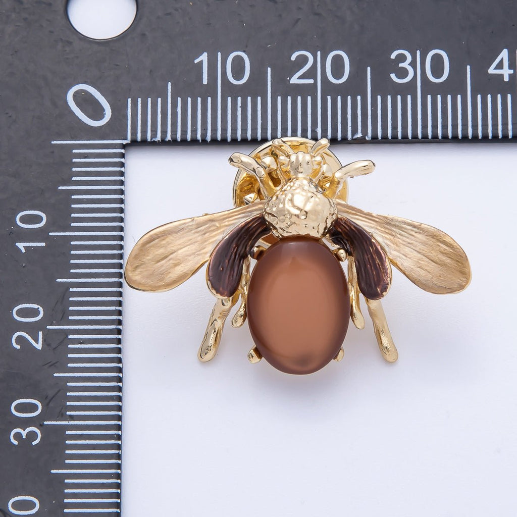 Matte Gold 33.5mm x 23mm Brown Wasp Bee Insect Animal Pin Brooch | BH-041