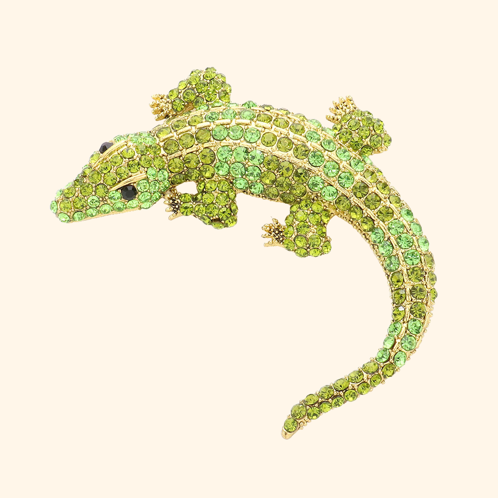Crystal Crocodile Brooch — actual supplier photograph on warm ivory