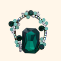 Vintage Gold 45mm Green Rhinestone Cluster Open Oval Pin Brooch | BH-00185 — actual supplier photograph on warm ivory