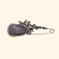 Vintage Gold 82mm x 31mm Dark Rhinestone Flower Safety Pin Brooch | BH-068 — actual supplier photograph on warm ivory