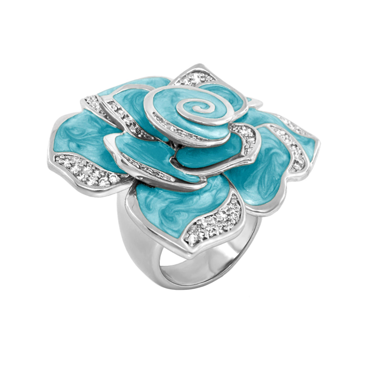 Rose Red Enamel CZ Cocktail Ring