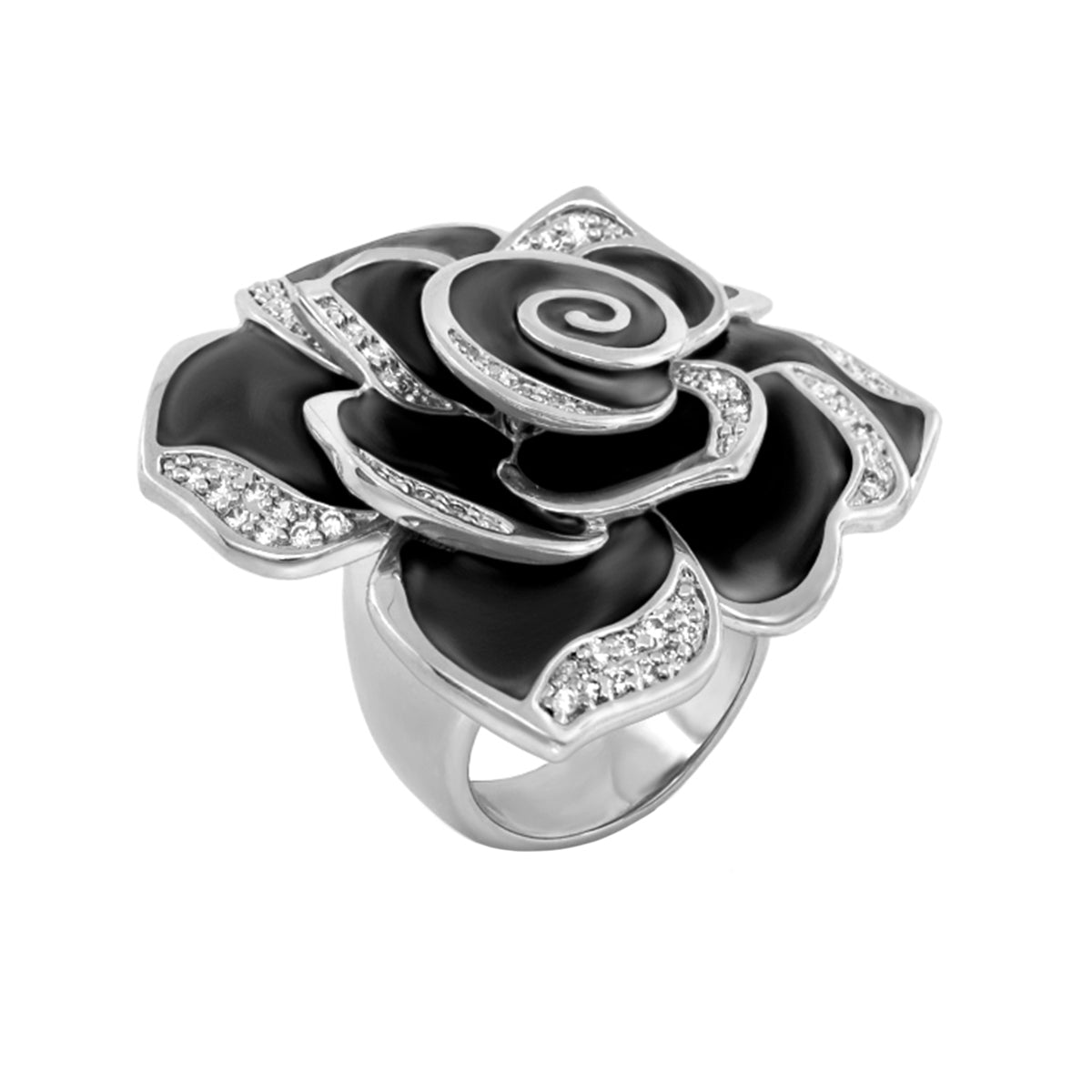 Rose Red Enamel CZ Cocktail Ring