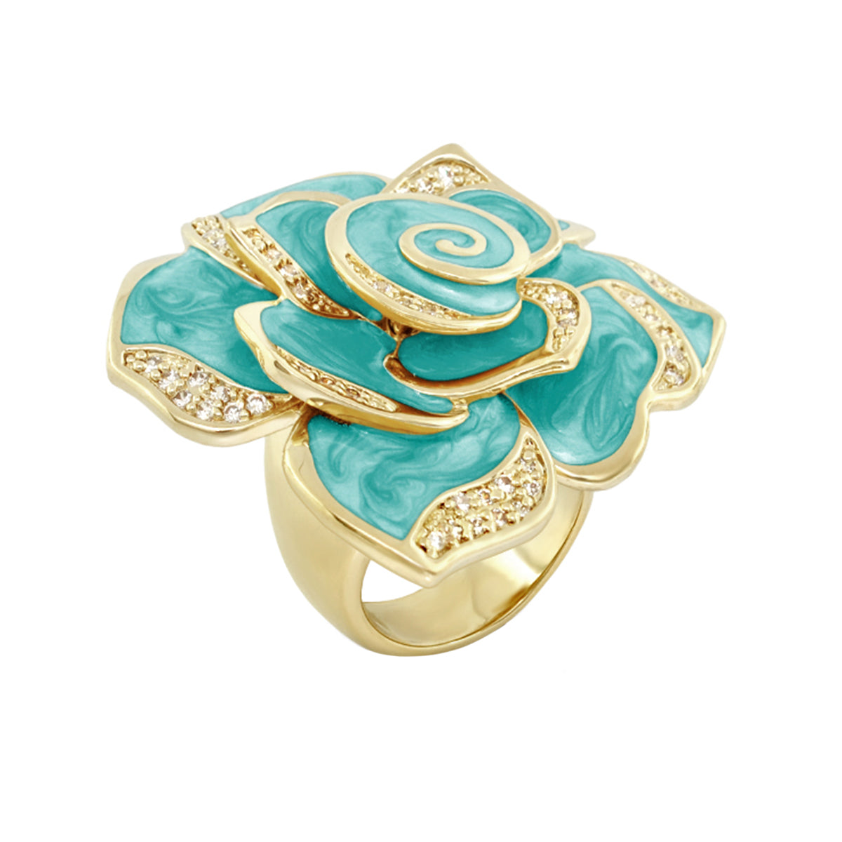 Rose Red Enamel CZ Cocktail Ring