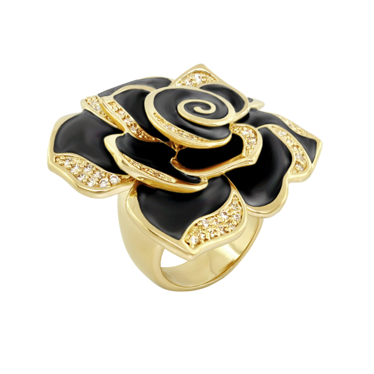 Rose Red Enamel CZ Cocktail Ring