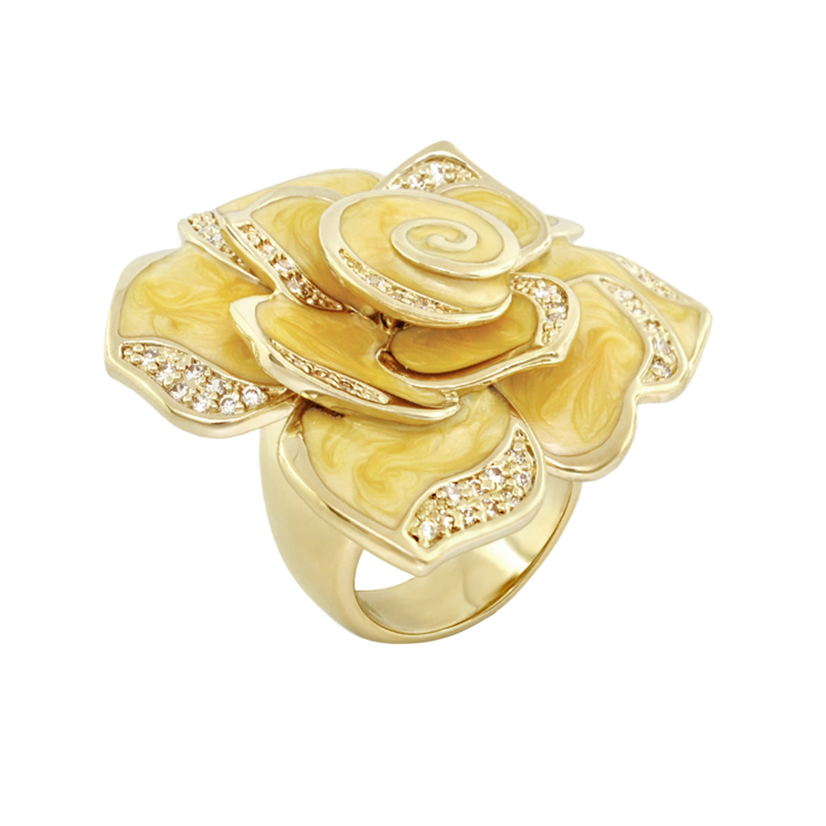 Rose Red Enamel CZ Cocktail Ring