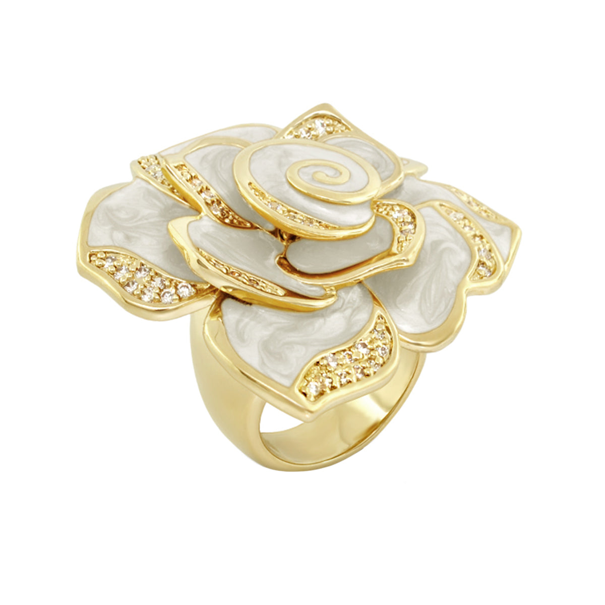 Rose Red Enamel CZ Cocktail Ring