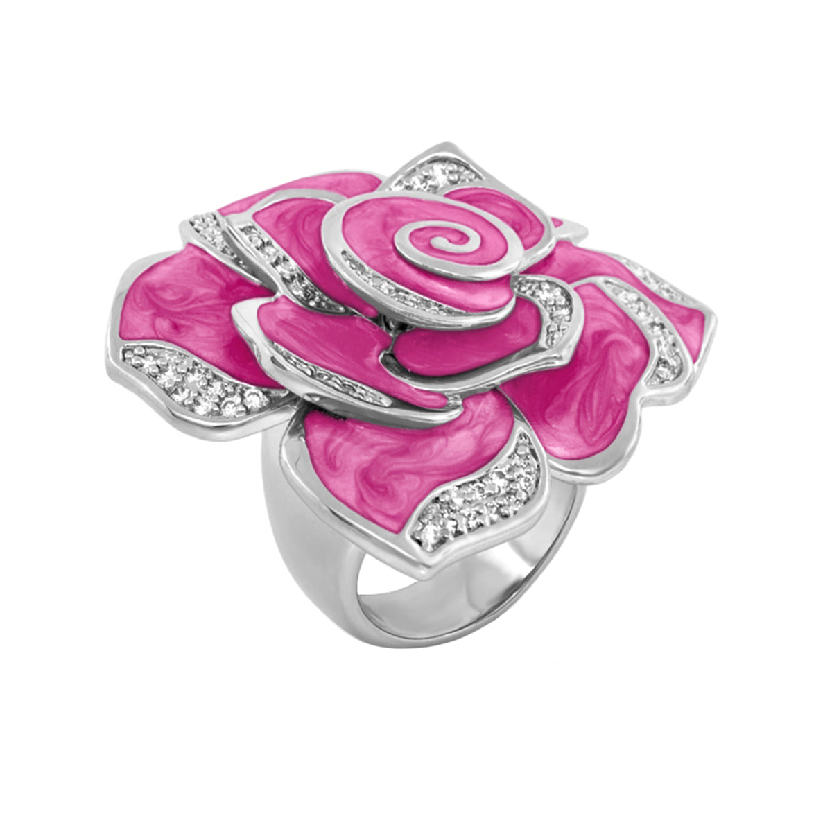 Rose Red Enamel CZ Cocktail Ring