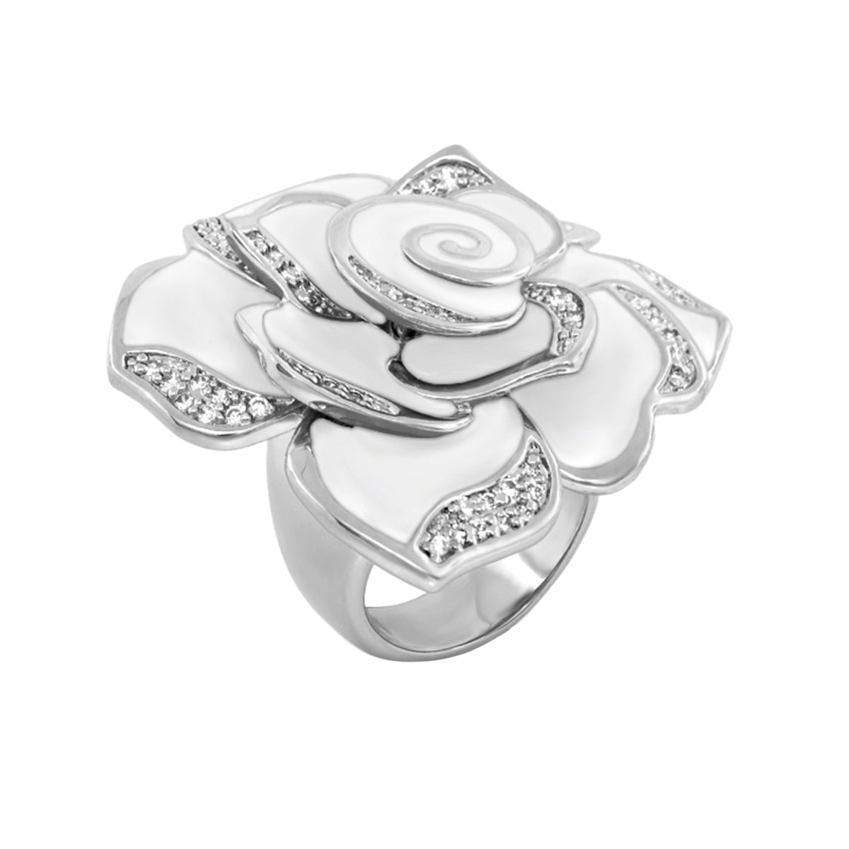 Rose Red Enamel CZ Cocktail Ring