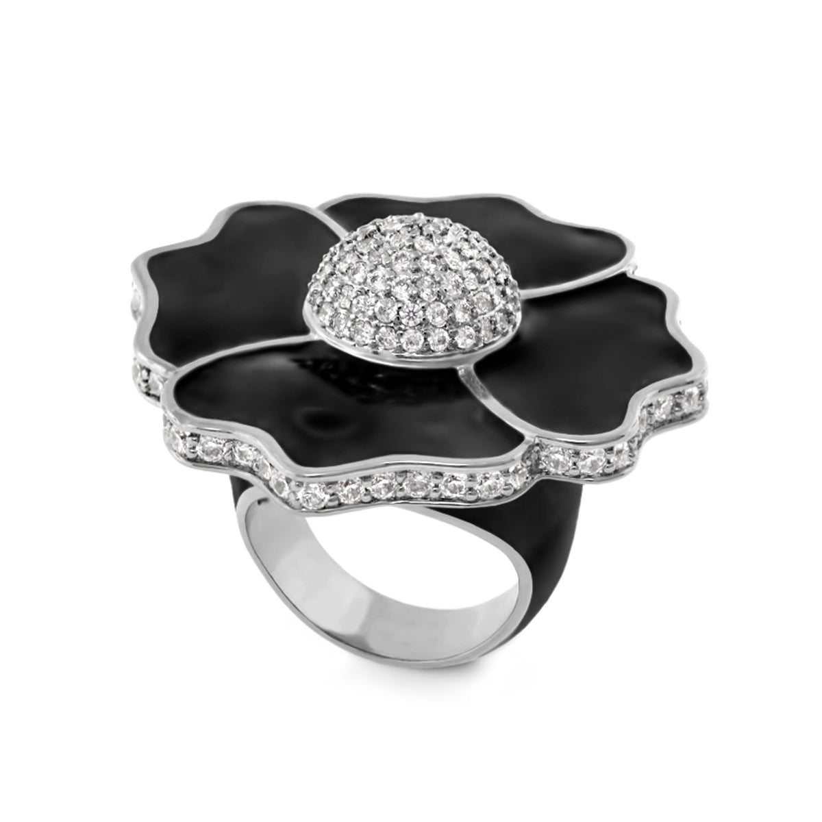 Poppy Love Flower Enamel CZ Cocktail Ring