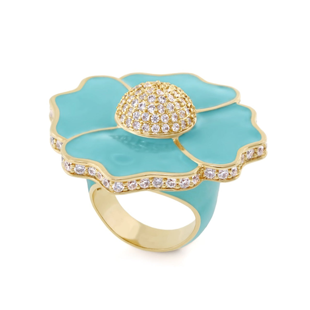 Poppy Love Flower Enamel CZ Cocktail Ring