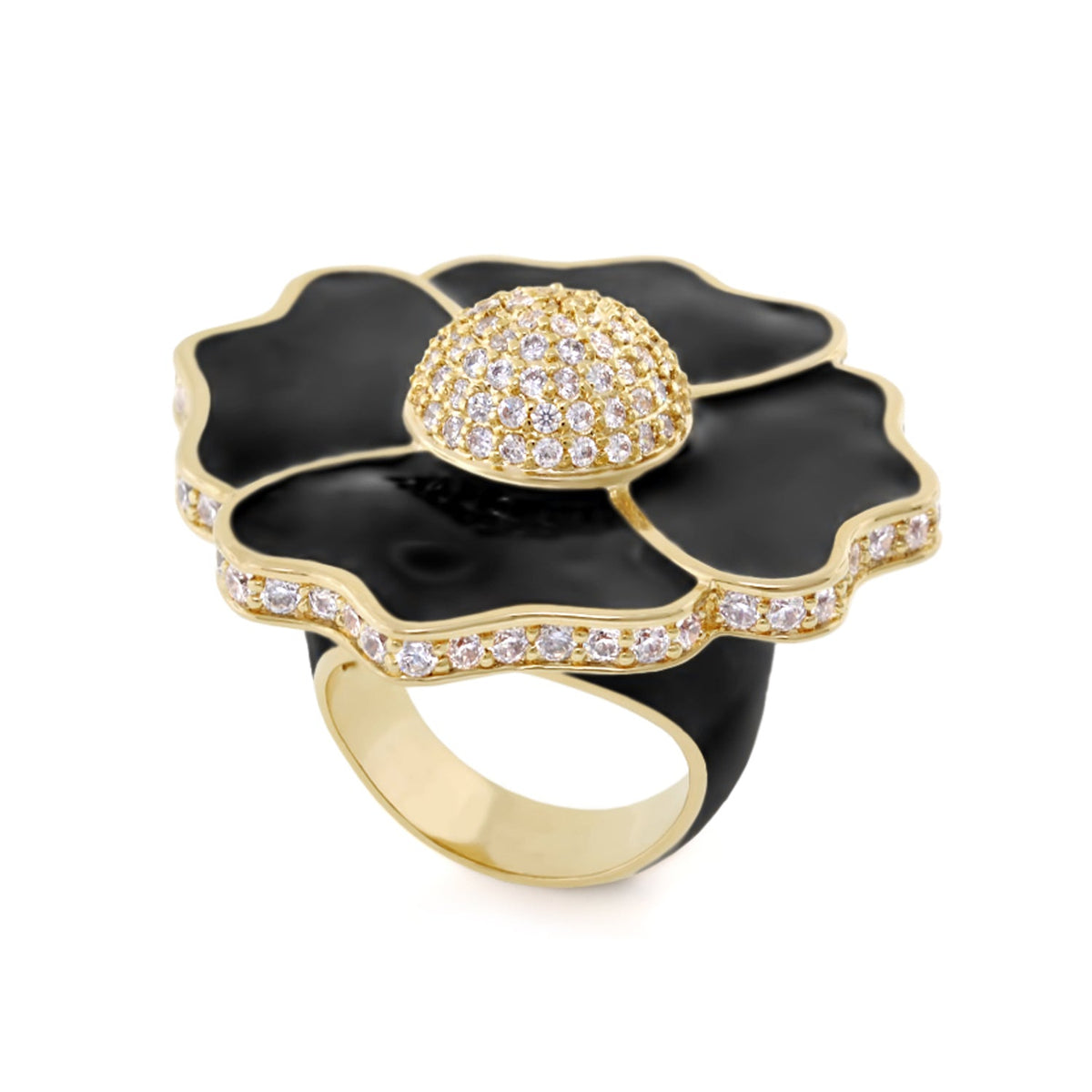 Poppy Love Flower Enamel CZ Cocktail Ring