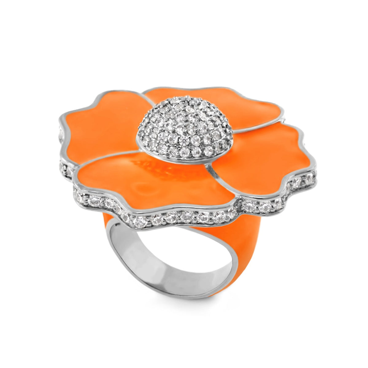 Poppy Love Flower Enamel CZ Cocktail Ring