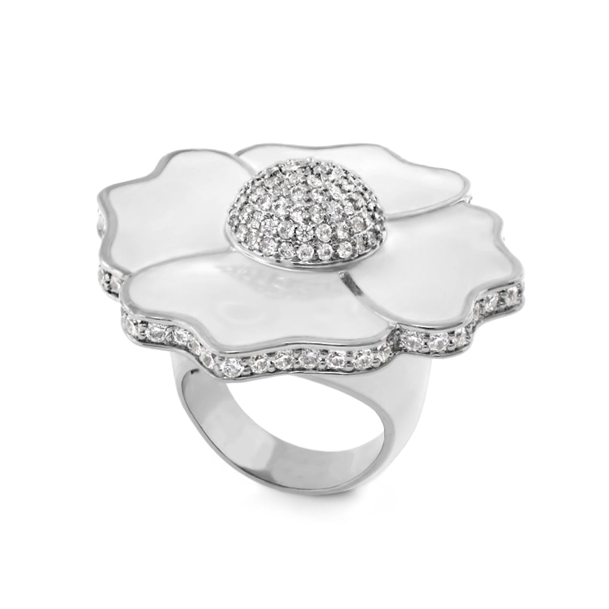 Poppy Love Flower Enamel CZ Cocktail Ring