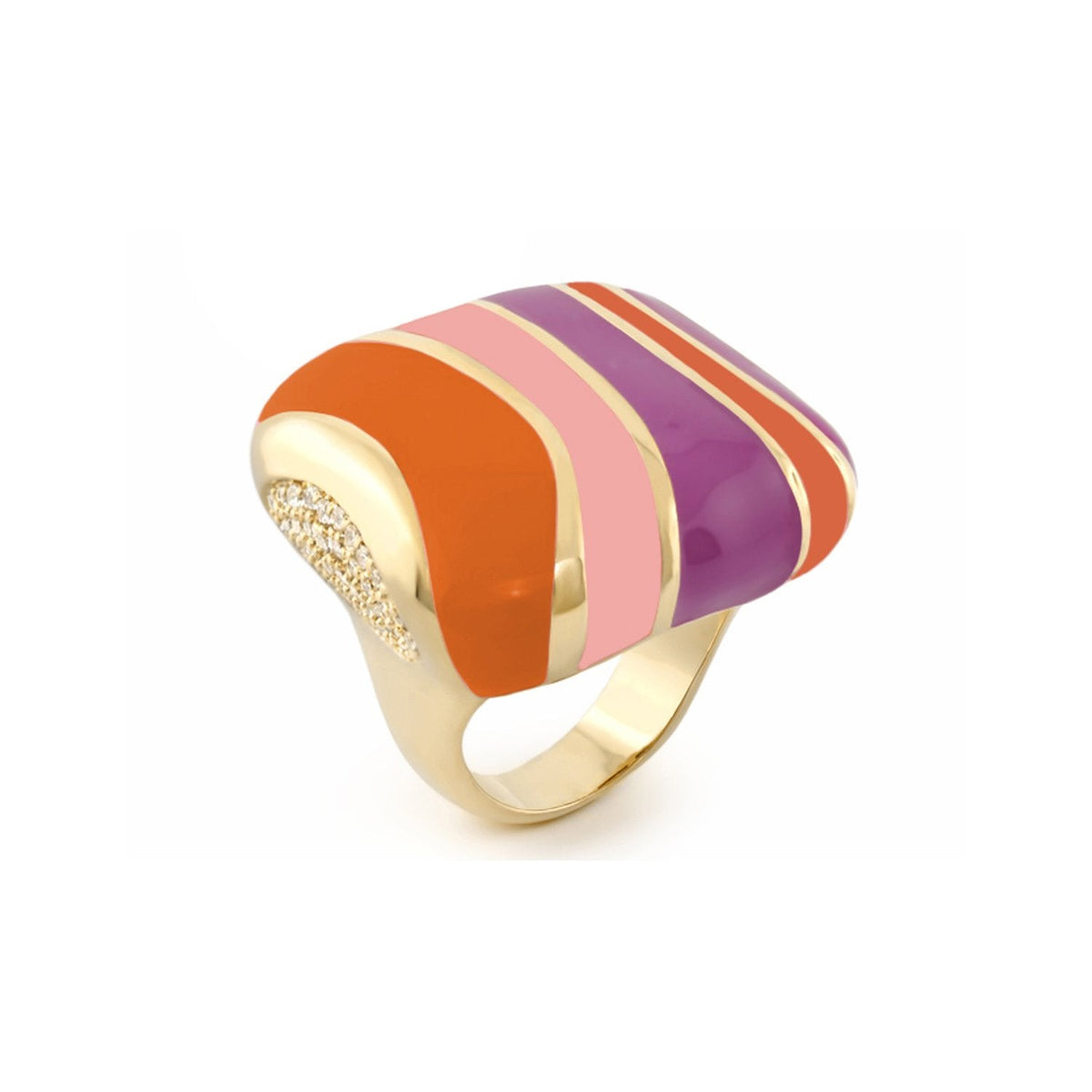 Stripes of Pavé Brown Enamel Cocktail Ring