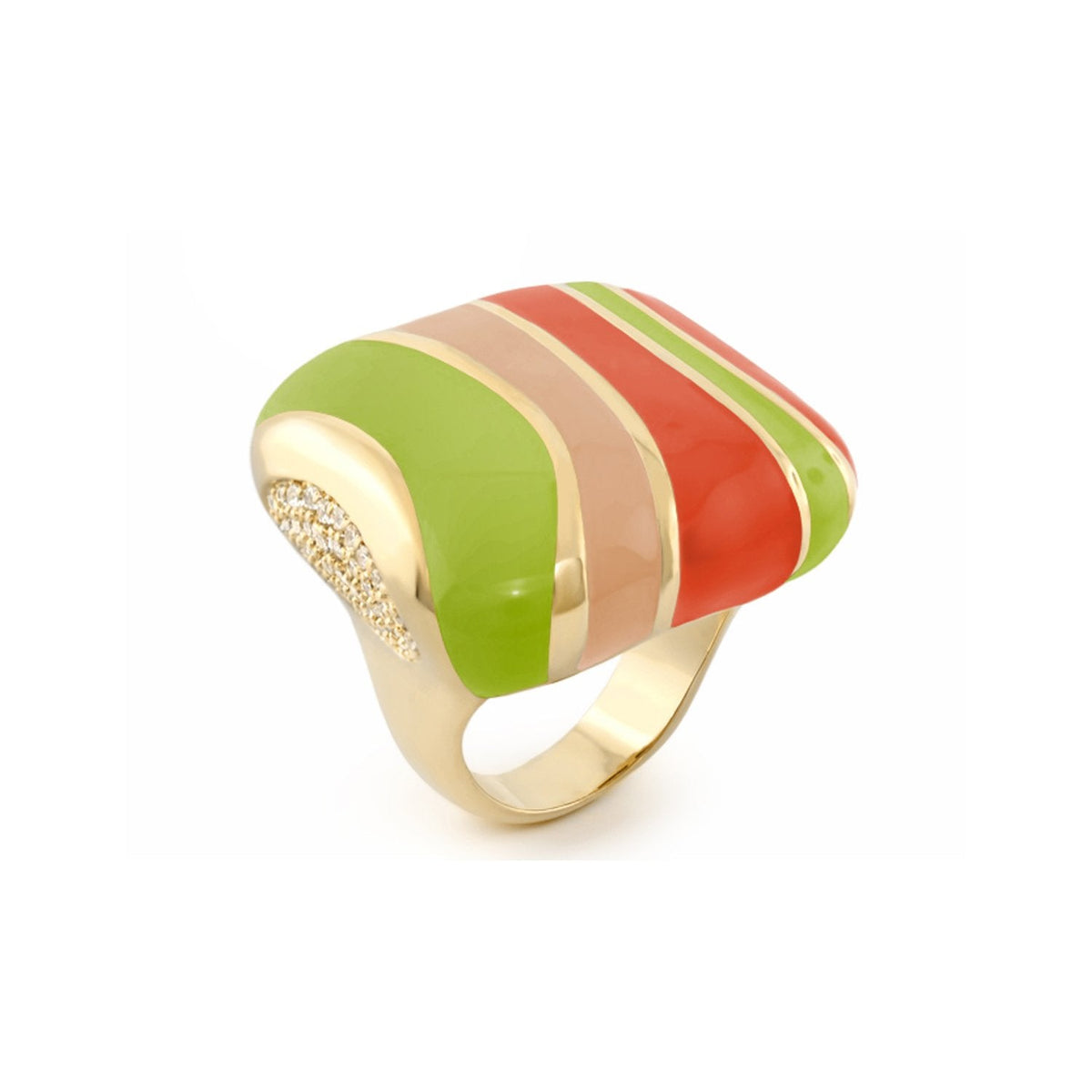 Stripes of Pavé Brown Enamel Cocktail Ring