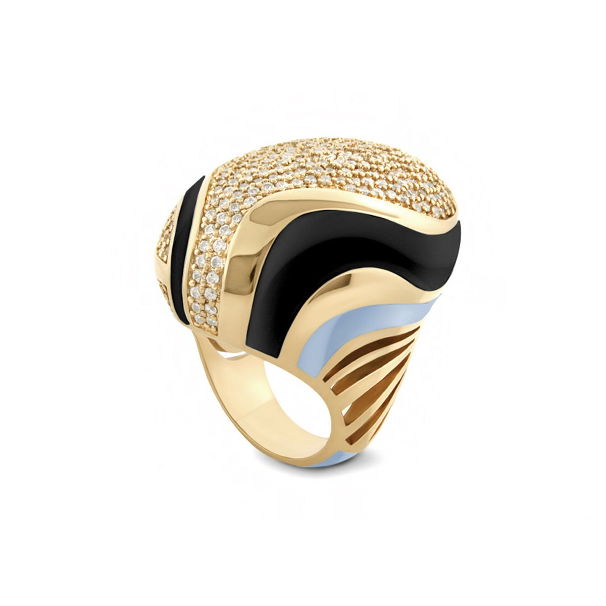 Angel Wings Olive Enamel CZ Cocktail Ring
