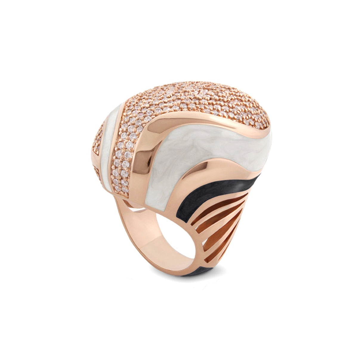 Angel Wings Olive Enamel CZ Cocktail Ring