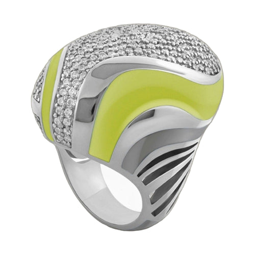 Angel Wings Olive Enamel CZ Cocktail Ring