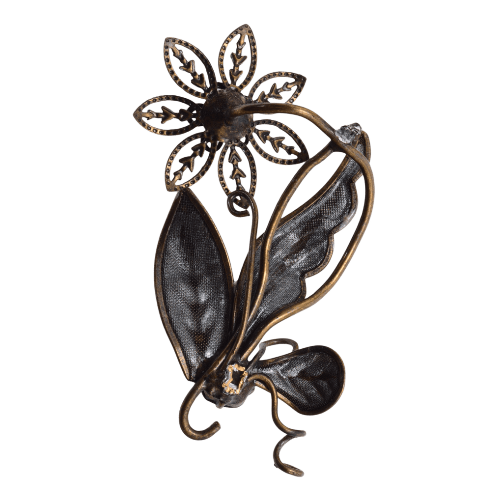Vintage Blue Rhinestone Floral Brooch with Green Enamel Leaves - 32x69mm Base Metal Pin