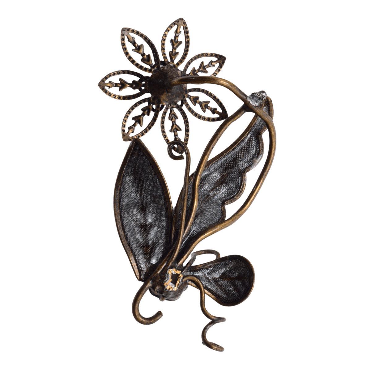Vintage Blue Rhinestone Floral Brooch with Green Enamel Leaves - 32x69mm Base Metal Pin